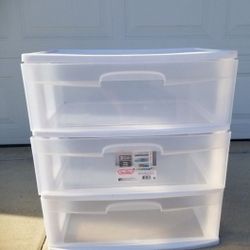Like New Sterilite Storage Drawer, 3 Drawer Wide Plastic Storage Cart with Clear Pull Out Drawers, White
