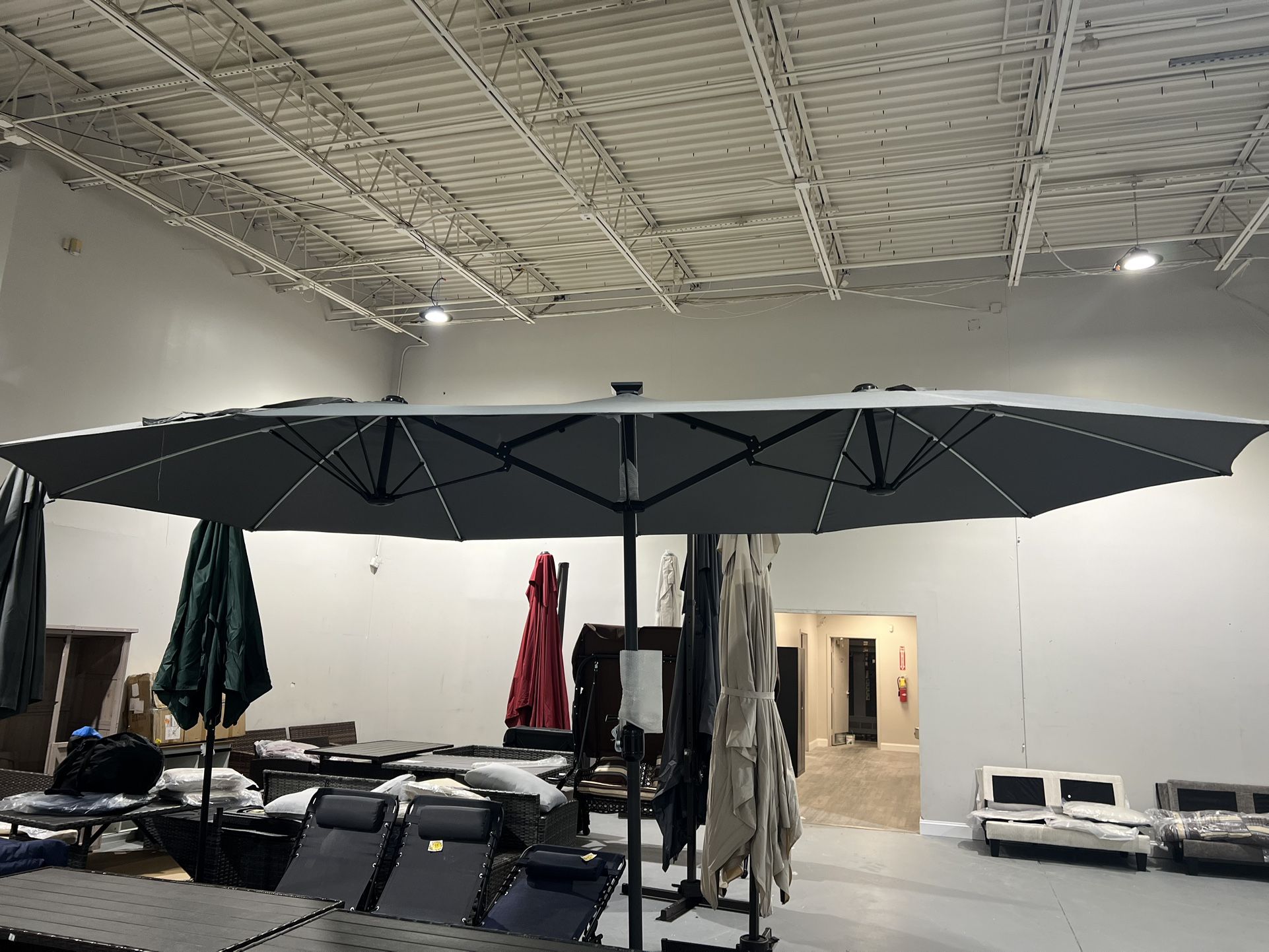 15ft Large Patio Umbrella with Solar Lights, Outdoor Double-Side Rectangular Umbrella, Backyard Pool Umbrella with LED Light for Deck, Outside, Market