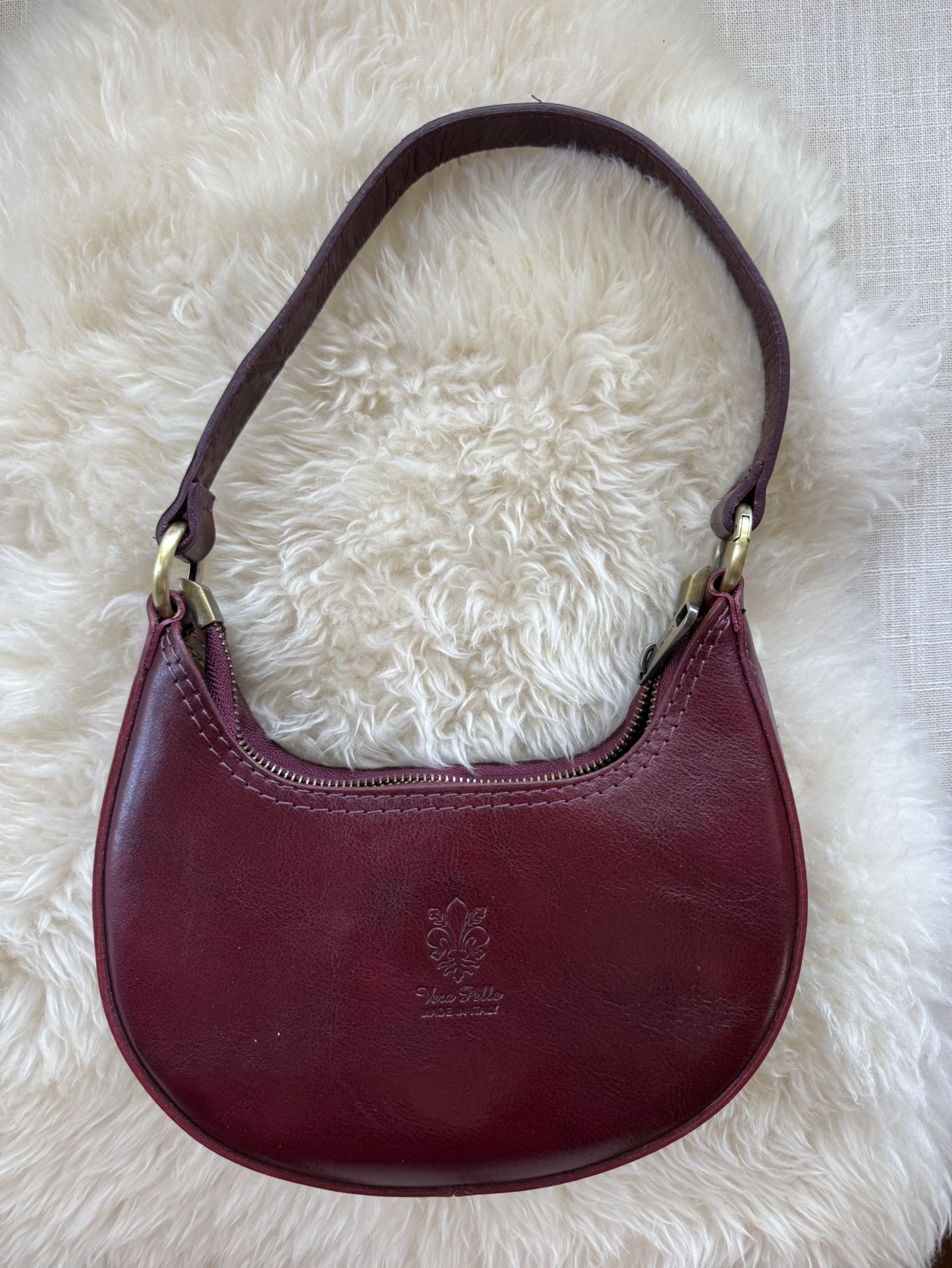 Vintage Leather Handbag In Red