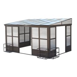 10x14FT All Season Sunroom, Outdoor Permanent Wall Mounted Solarium with Detachable Polycarbonate Windows, Aluminum Lean to Gazebo Sun Room with 2 Loc