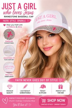 Title  Just A Girl Who Loves Jesus Bling Rhinestone Trucker Hat | Faith-Inspired Sparkle Cap