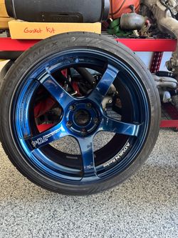 Advan Racing TC-4 18x9.5 +35 offset Wheels Indigo Blue with Yokohama Tires 265/35 R18 97Y
