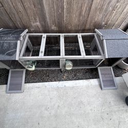Rabbit Hutch Bunny Cage with Double House and Run Indoor Outdoor Guinea Pig House with Deeper No Leak Trays and Wheels