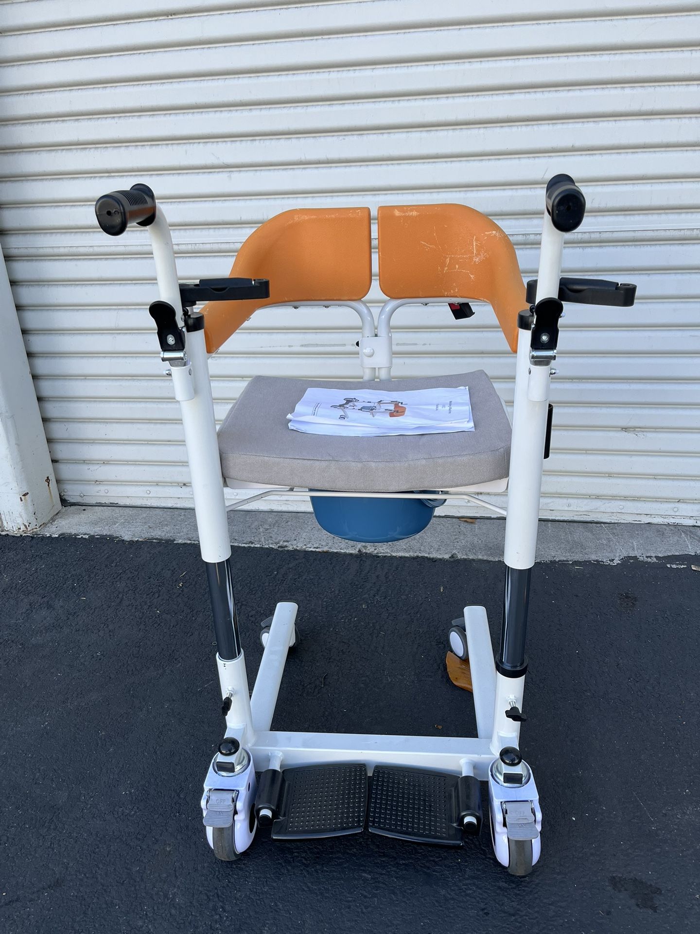 Patient Lift Transfer Chair Potty Wheelchair for Home with 180°Split Open Seat, 20" Seat Width, Transfer Lift Aid for Bedside, Height Adjust to 26", W