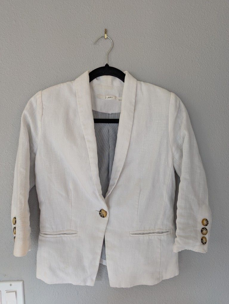 Gibson 100% Linen Blazer Petite XS White Women's Workwear
