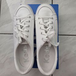 Keds Women's Center III Lace Up Leather Sneakers White 8 Wide
