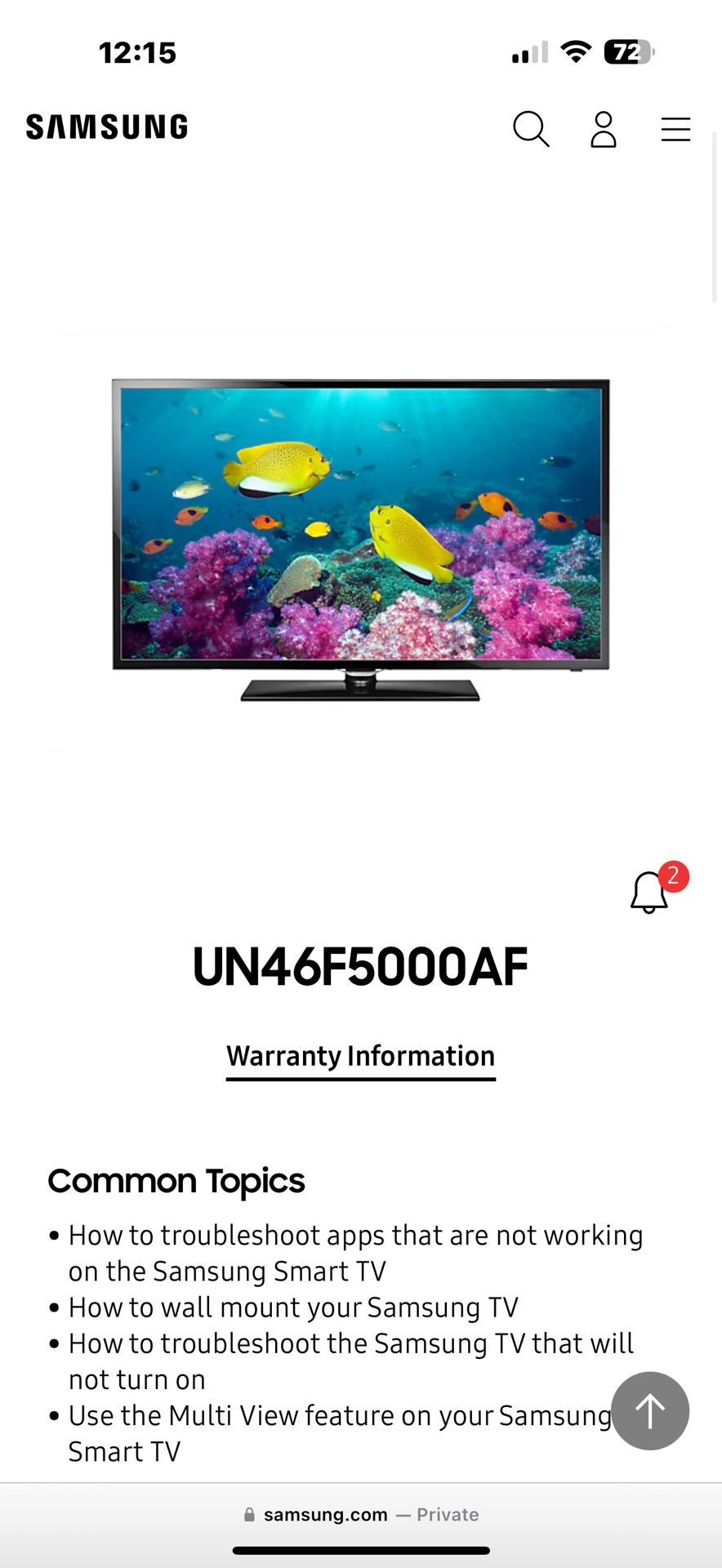Samsung 46” LED TV UN46F5000AF