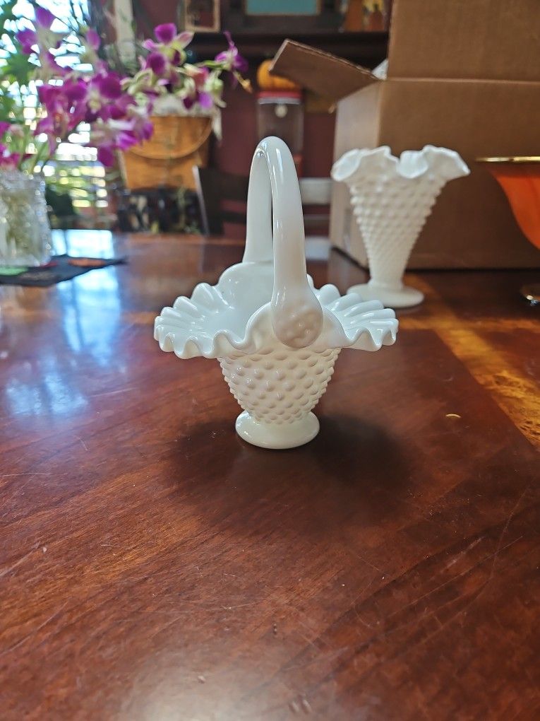 Milk Glass Basket Small