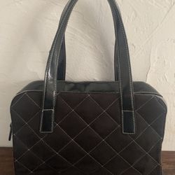 Black Quilted Suede Handbag Purse with Hi-Gloss Trim