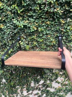 Two Floating Wood Wall Shelf with Black Metal Brackets