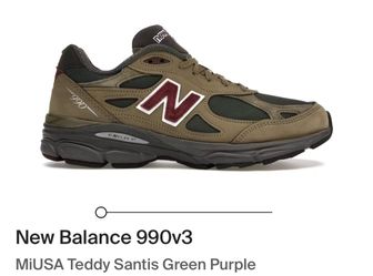 New Balance 990v3 Teddy Santis Green/Purple Sneaker Shoes, Size 7.5, Made in USA