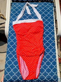 Red Polka Dot Halter One-Piece Swimsuit