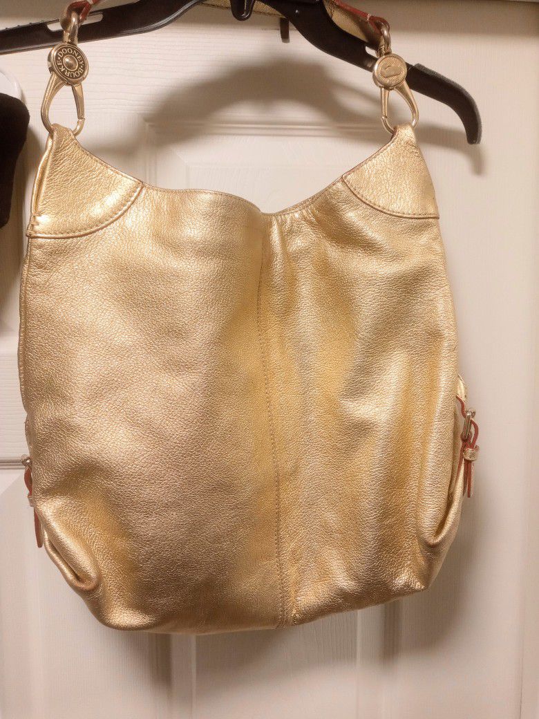 Dooney & Bourke Gold Leather Large Hobo Shoulder Tote Bag

