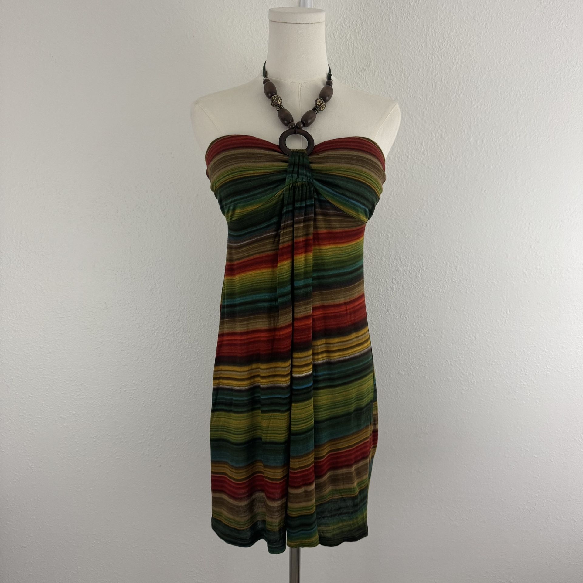 BODY CENTRAL Y2K Multi Halter Tie Neck Beaded O Ring Strapless Tube Top Tank