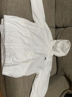 Light Used Adidas White Zip Up Rain  Jacket With Hoodie