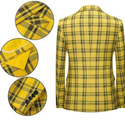 NEW! MOGU 2 Piece Suit, Pants and Blazer, Yellow & Black Plaid, Size XXL/40