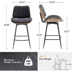Swivel Bar Stools Set of 2,26.8"Counter Height Barstools in Modern Style,Armless Walnut Pub Chair PU Leather Bentwood