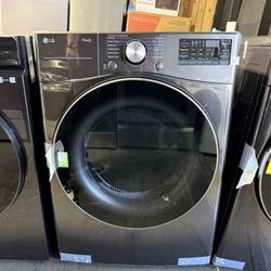 New open box LG 7.4 Cu. Ft. Vented SMART Stackable Gas Dryer in Black Steel with TurboSteam and Sensor Dry Technology