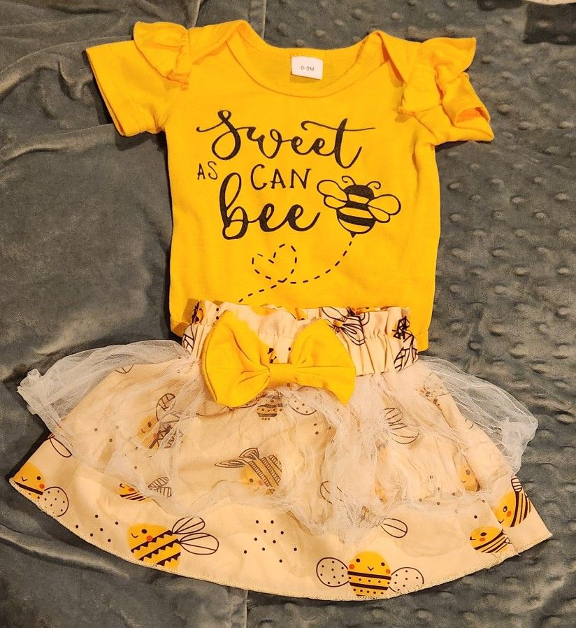 Baby Girl 0-3m Bee Outfit "Sweet As Can Bee"