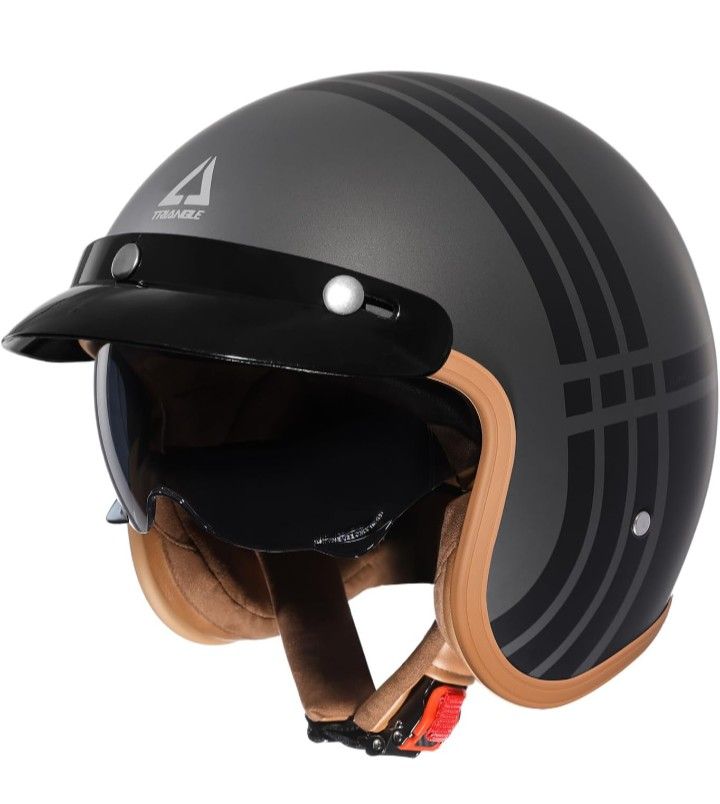 3757-Face Adults Helmets with Visor, Half Face Moped Helmet for Men & Women, DOT Approved Helmets for Cruiser Scooter(XXL)