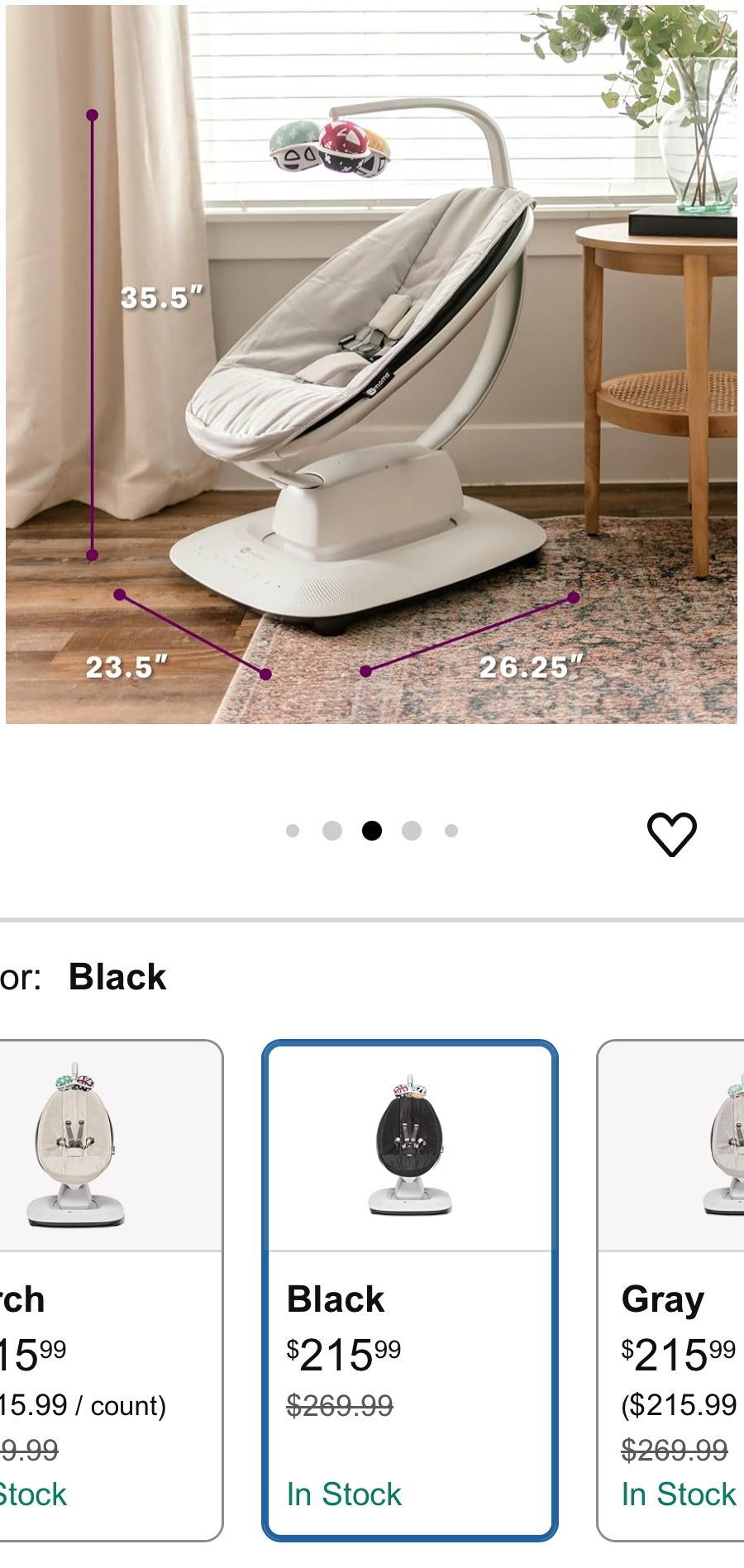 4moms MamaRoo Multi-Motion Baby Swing, Bluetooth Enabled with 5 Unique Motions, Black