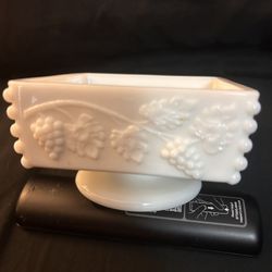 Vintage Indiana Glass Kings Crown Thumbprint White Milk Glass Compote Candy