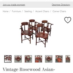 Set of Four Vintage Rosewood Asian-Inspired Corner Chairs