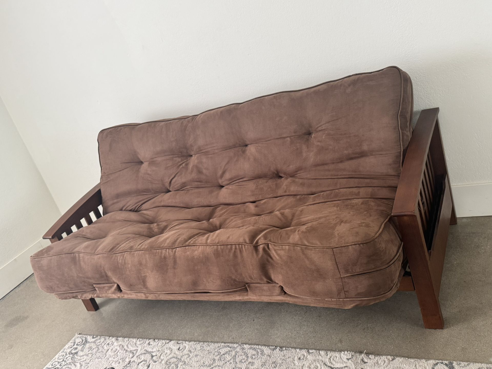 Brown Suede-like Full Size Futon