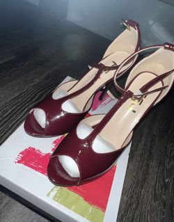 Burgundy Patent Leather Peep Toe T Strap Sexy High Heels Shoes US 10