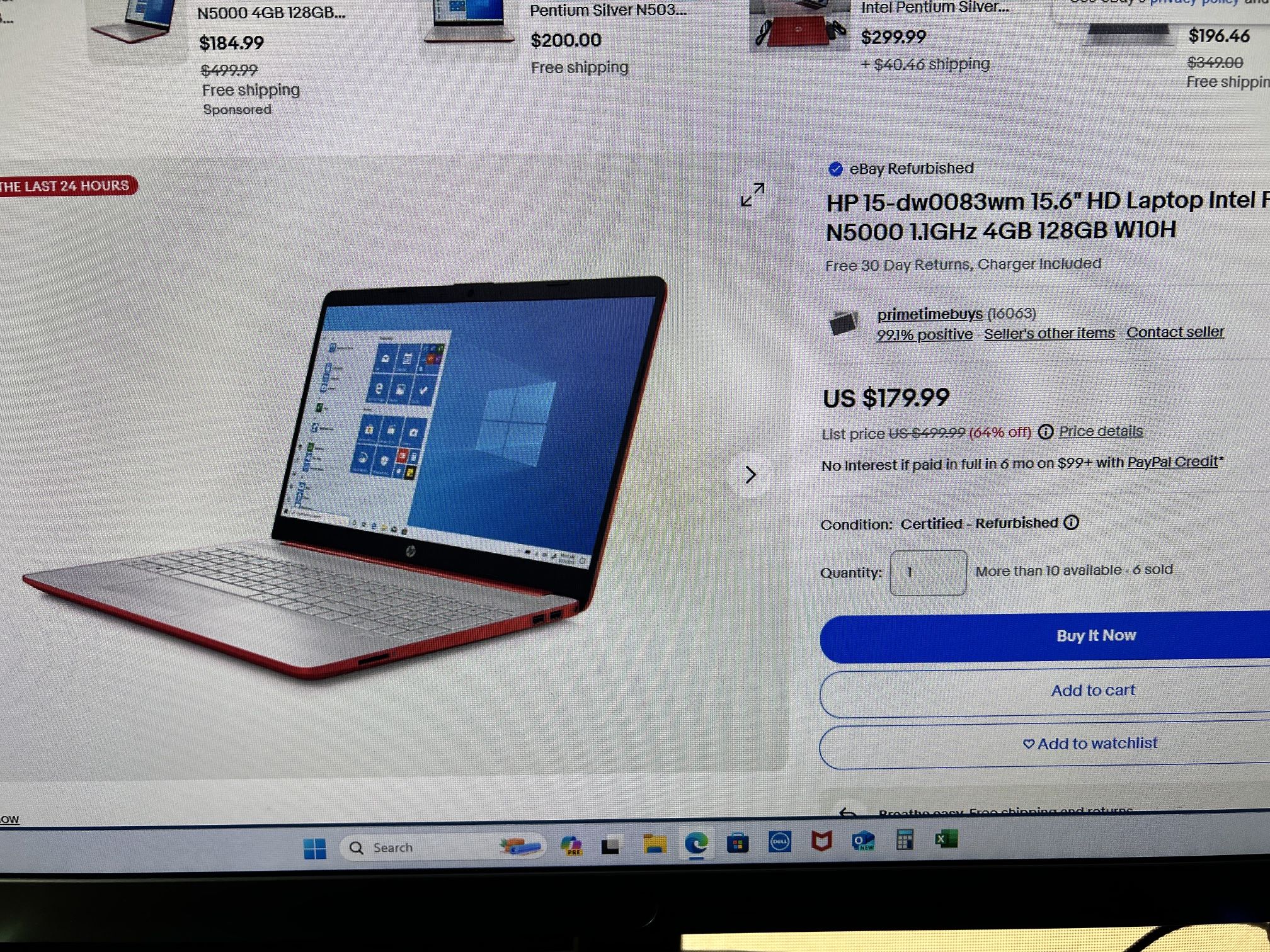 HP Laptop 15-DW0083WM 15.6” Intel Pentium Red N5030 128GB