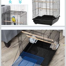PawHut D10-049V01 Steel Bird Cage with Openable Top - Black