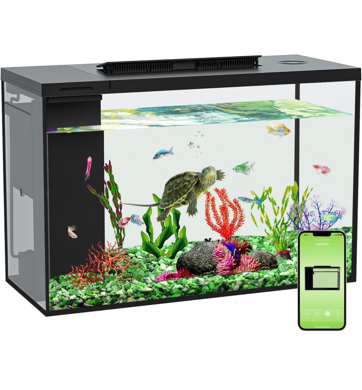 Aquarium kit 5 Gallon Betta Fish Tank self Cleaning, Smart Aquarium That Supports Bluetooth, Small Fish Tank with Filter Light Water Pump, Fish Tank S
