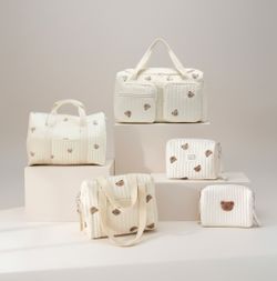 Set of 5 (DUFFEL BAG + TRAVEL BAG + STROLLER BAG + POUCH 1 BEAR + POUCH FULL BEARS) - Cream