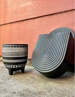 (2) Ceramic Plant Pots — Black