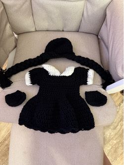 Customized Handmade Crochet Wednesday Addams Baby Costume