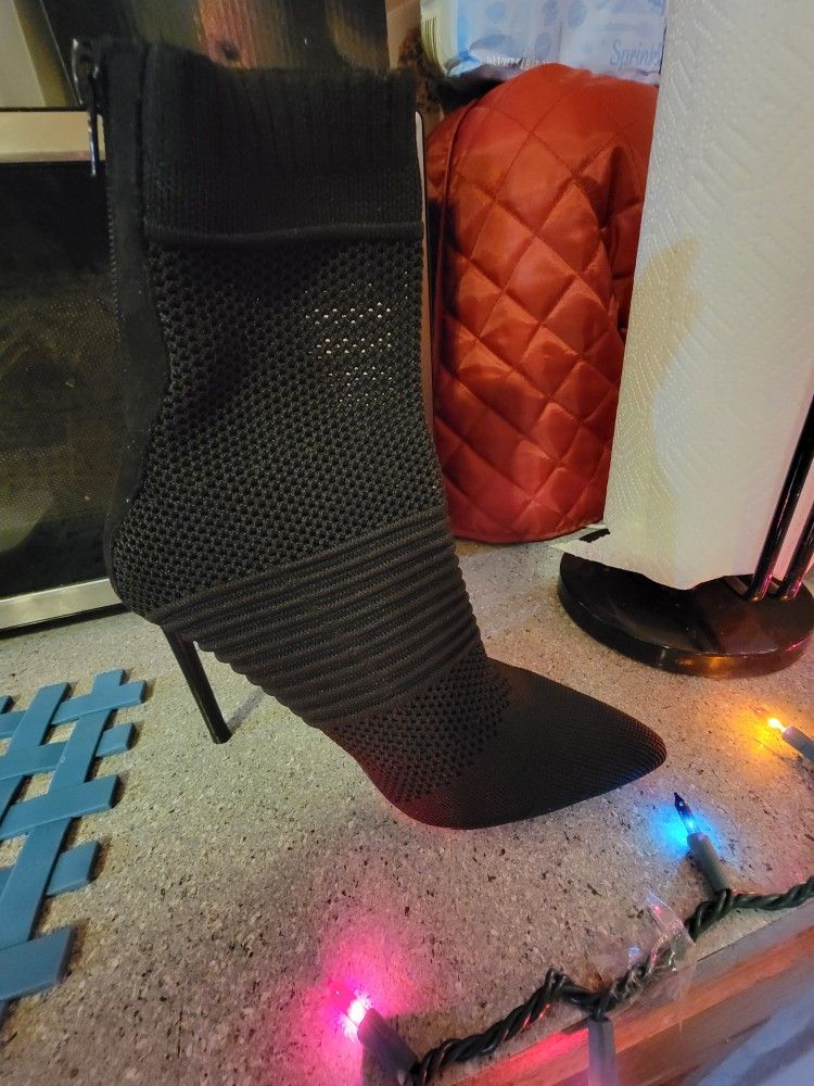 Black Knit Bootie With Embellishments
