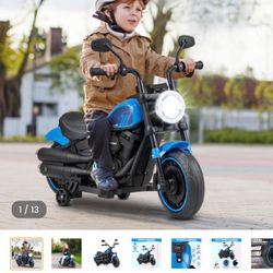 Kids Blue Electric Motorcycle with Training Wheels 