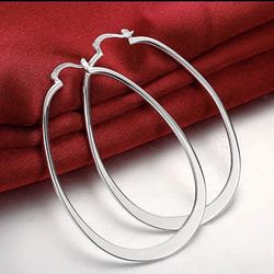 925 STERLING SILVER Stamped LARGE OVAL HOOP DANGLE EARRINGS 
