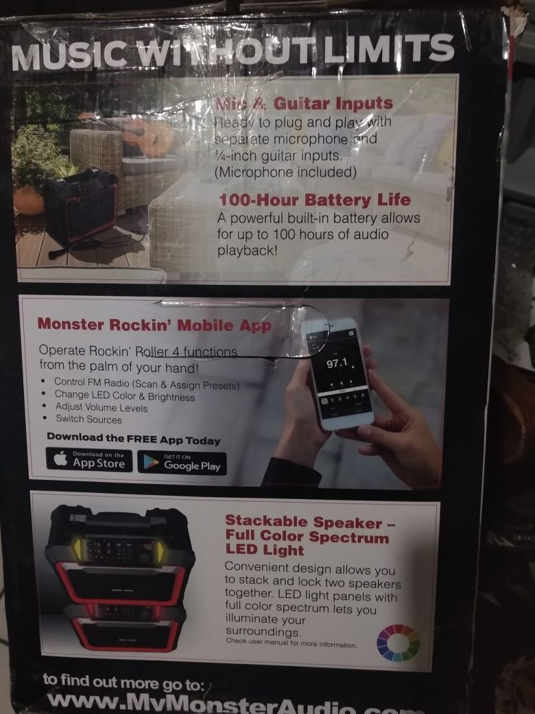 Monster Rockin Roller 4 RR4 Waterproof Portable Bluetooth Speaker 100