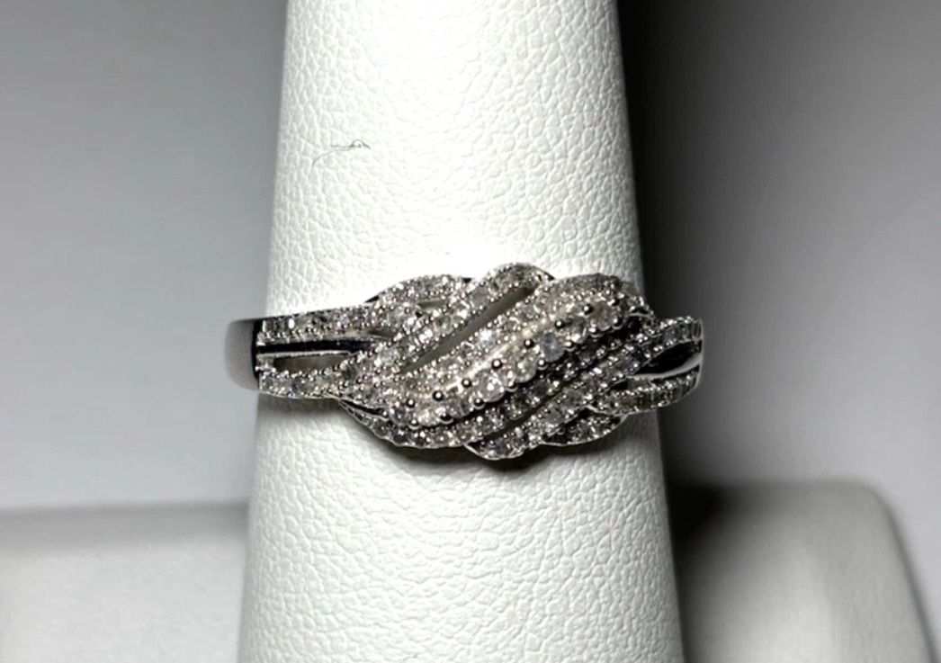 .925 Sterling Silver .33ctw Genuine White Diamond Bypass Band Ring Size 8