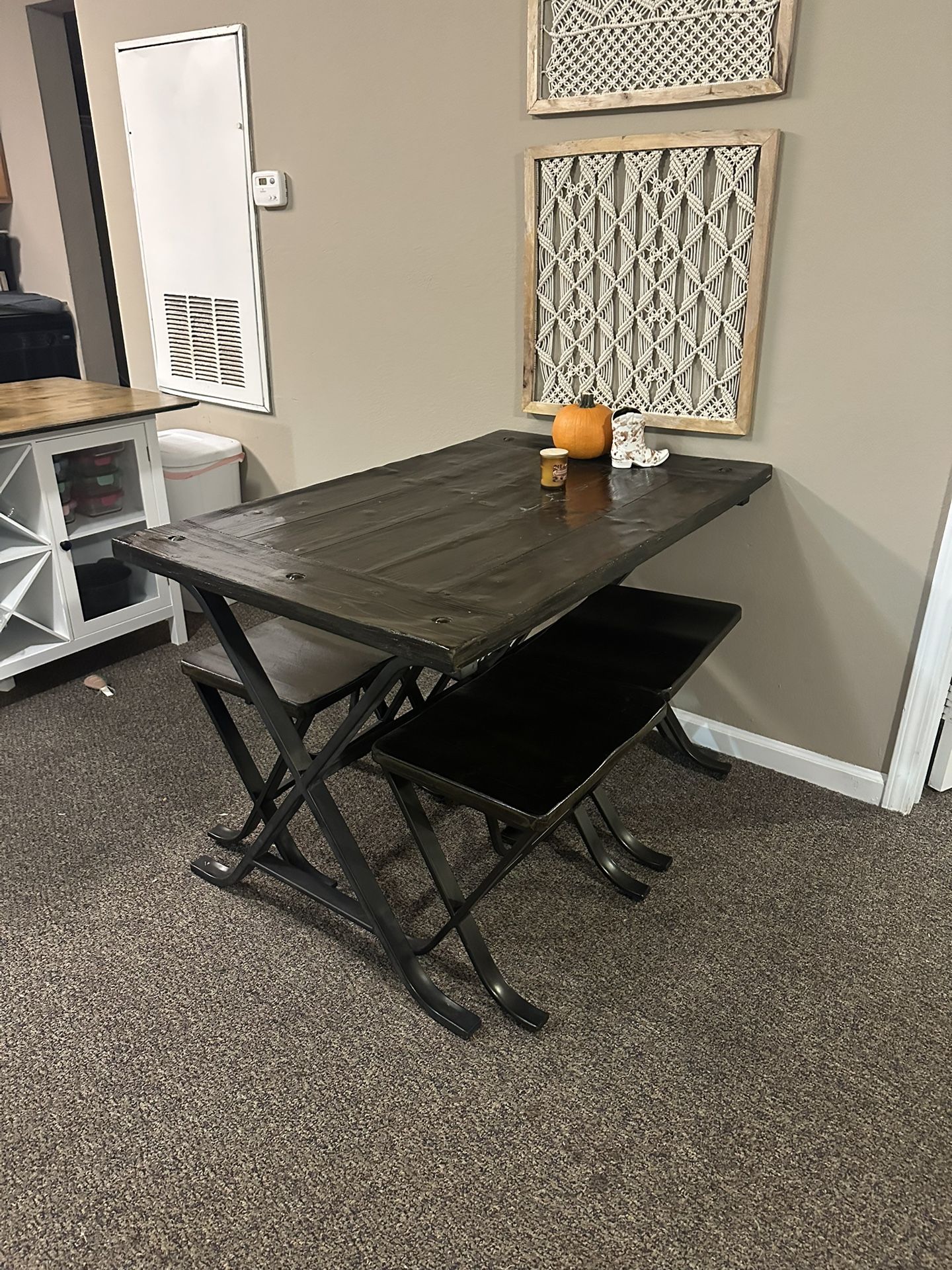 Ashley Furniture small table and four stools – black distressed finish