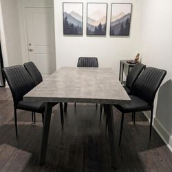 63" Extendable Dining Table Set with 6 upholstered Leather Dining Chairs, 4-6 people