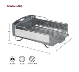 KitchenAid Large Capacity Full Size Rust Resistant Dish Rack with Angled Drain Board and Removable