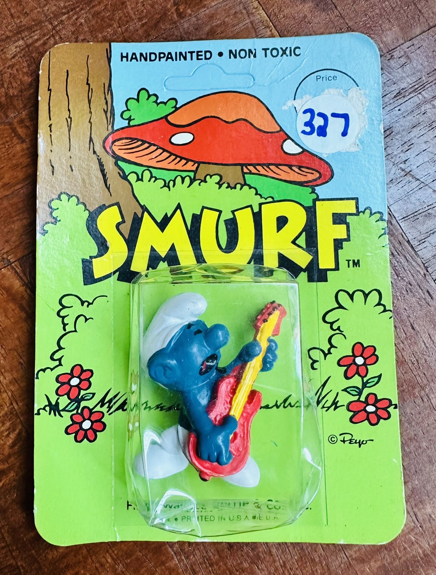UNPUNCHED Vintage Original 1982 Peyo Schleich Guitar Playing Smurf MOSC