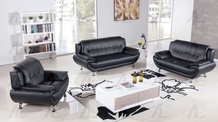 Brand new black bonded leather sofa + loveseat