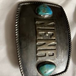 Western Silver and Turquoise Belt Buckles Hand Crafted