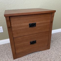 Solid Oak Mission Style 2 Drawer Cabinet.