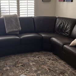 Dark Brown True Leather Section Couch