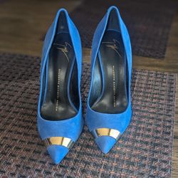 Giuseppe Zanotti blue suede pointed-toe pumps