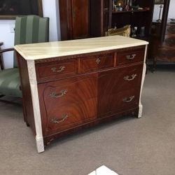 Beautifully refinished walnut wood dresser, Marble style top, perfect